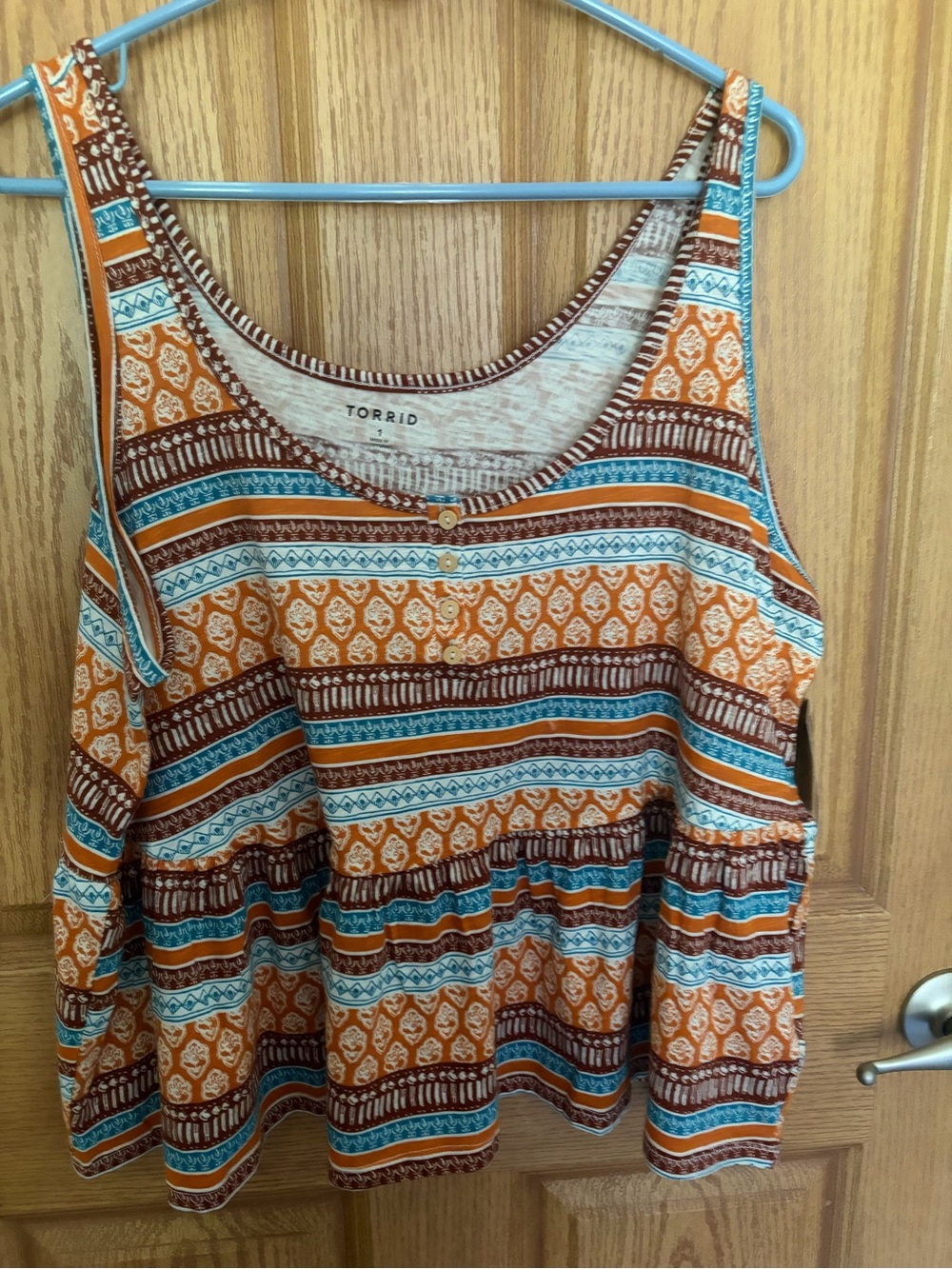 torrid Orange Teal Brown Striped Peplum Tank-NWT